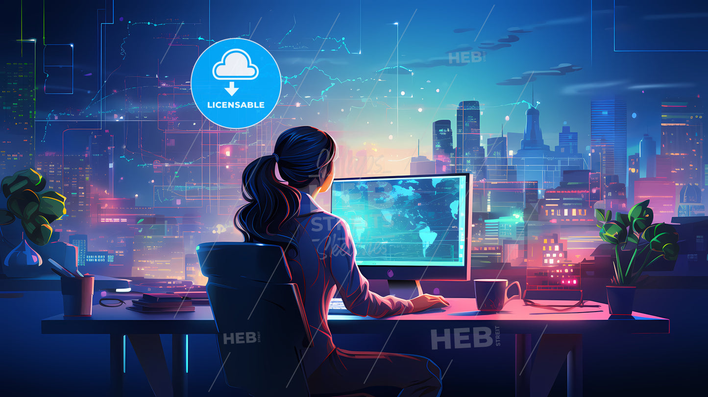 Woman Sitting At A Desk Looking At A Computer