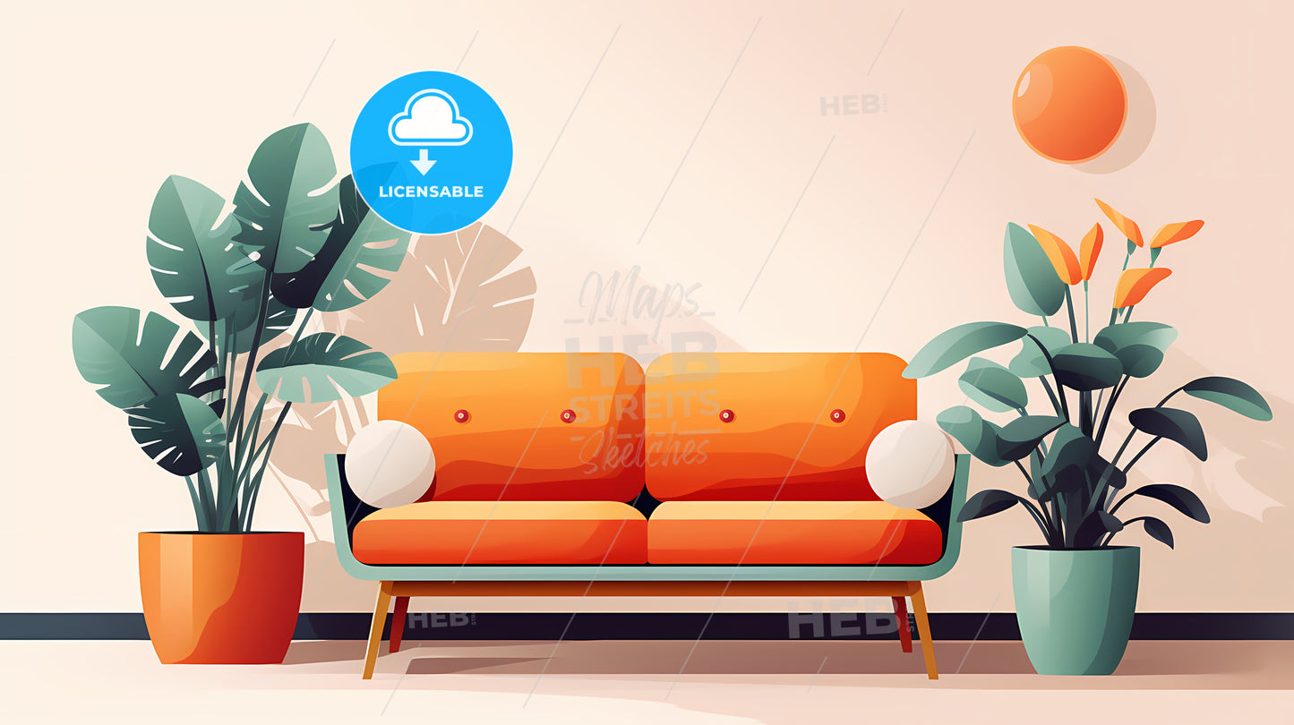 Couch And Potted Plants