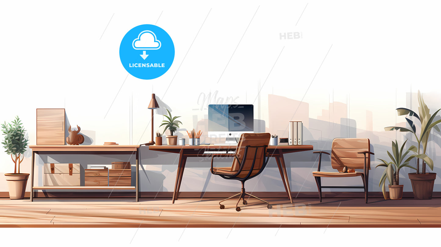 Desk With A Computer And A Chair