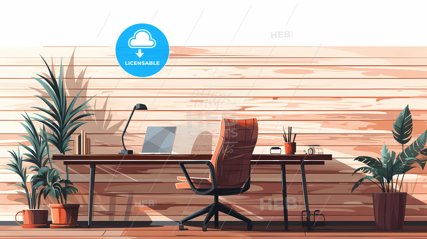 Desk With A Computer And A Chair