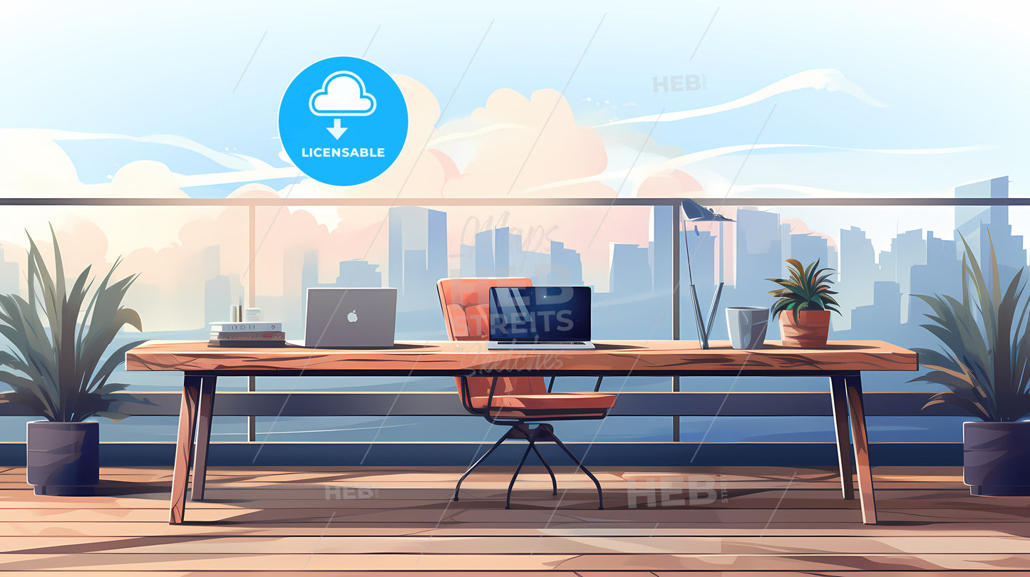 Desk With Laptops And A Chair On It