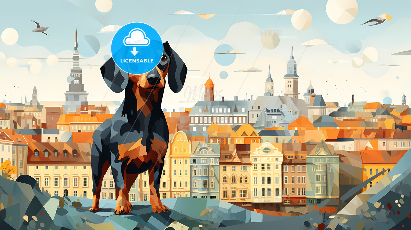 Dog Standing On A Ledge In Front Of A City