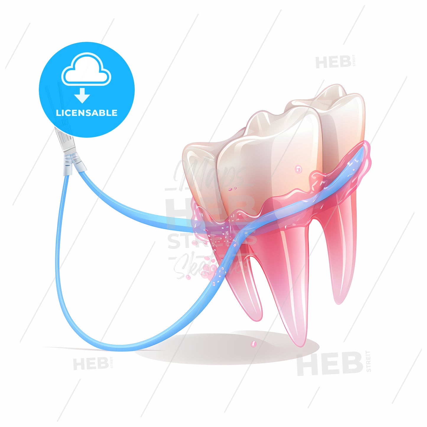 Cartoon Of A Tooth With A Blue Rope Attached To It