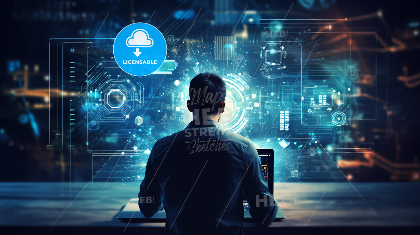 Man Sitting At A Desk Looking At A Computer Screen