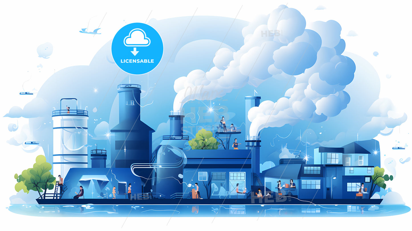 Group Of People Standing On A Building With Smoke Stacks