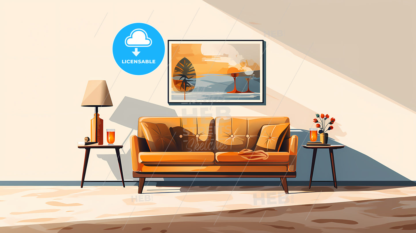 Living Room With A Couch And A Painting On The Wall