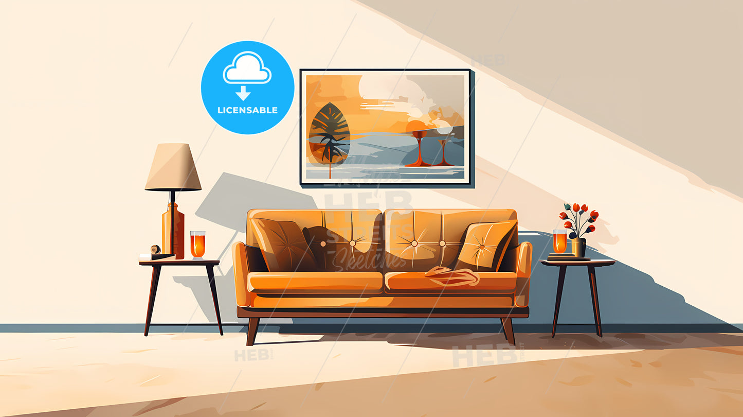 Living Room With A Couch And A Painting On The Wall