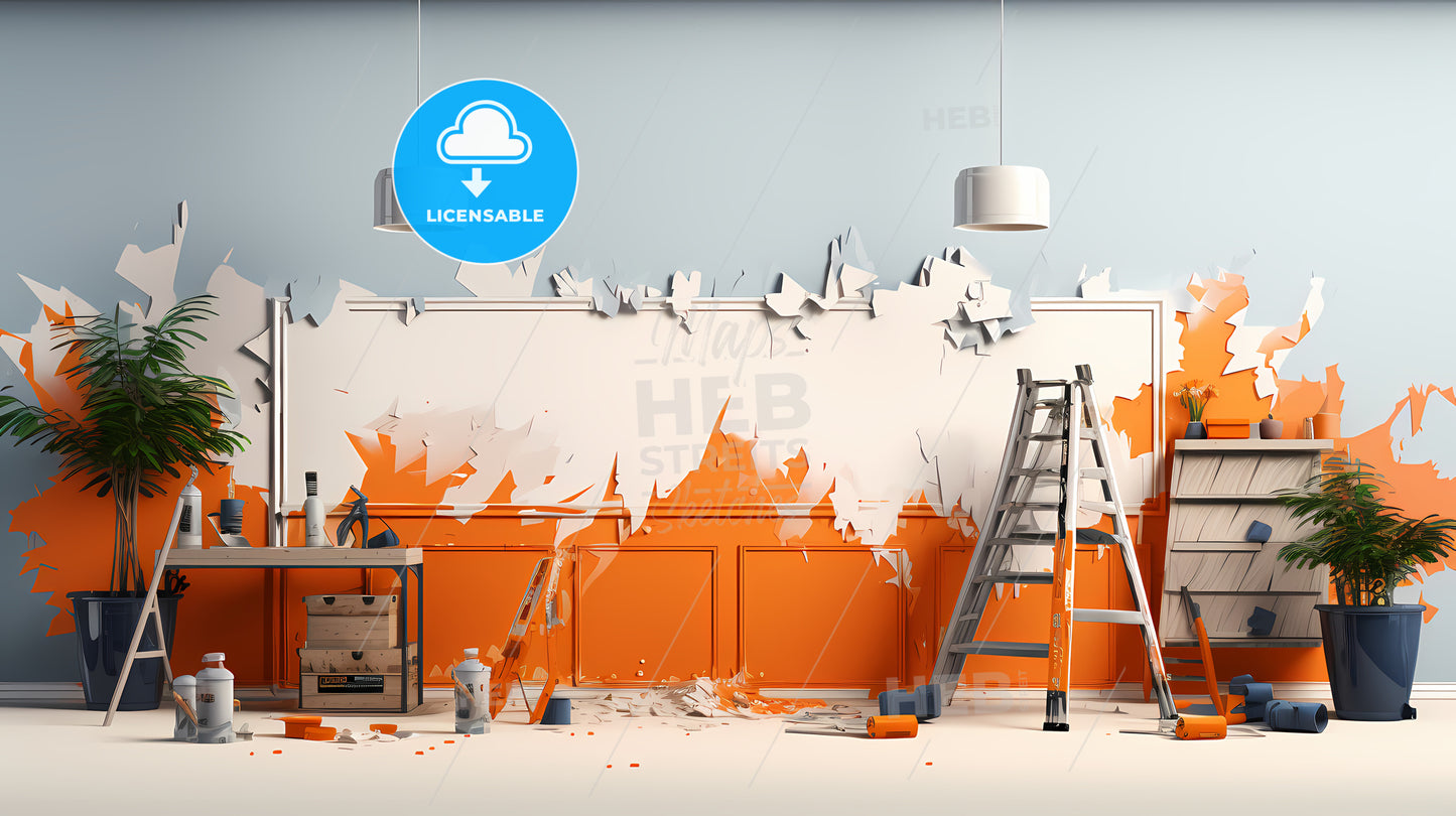 Ladder And Paint On The Wall