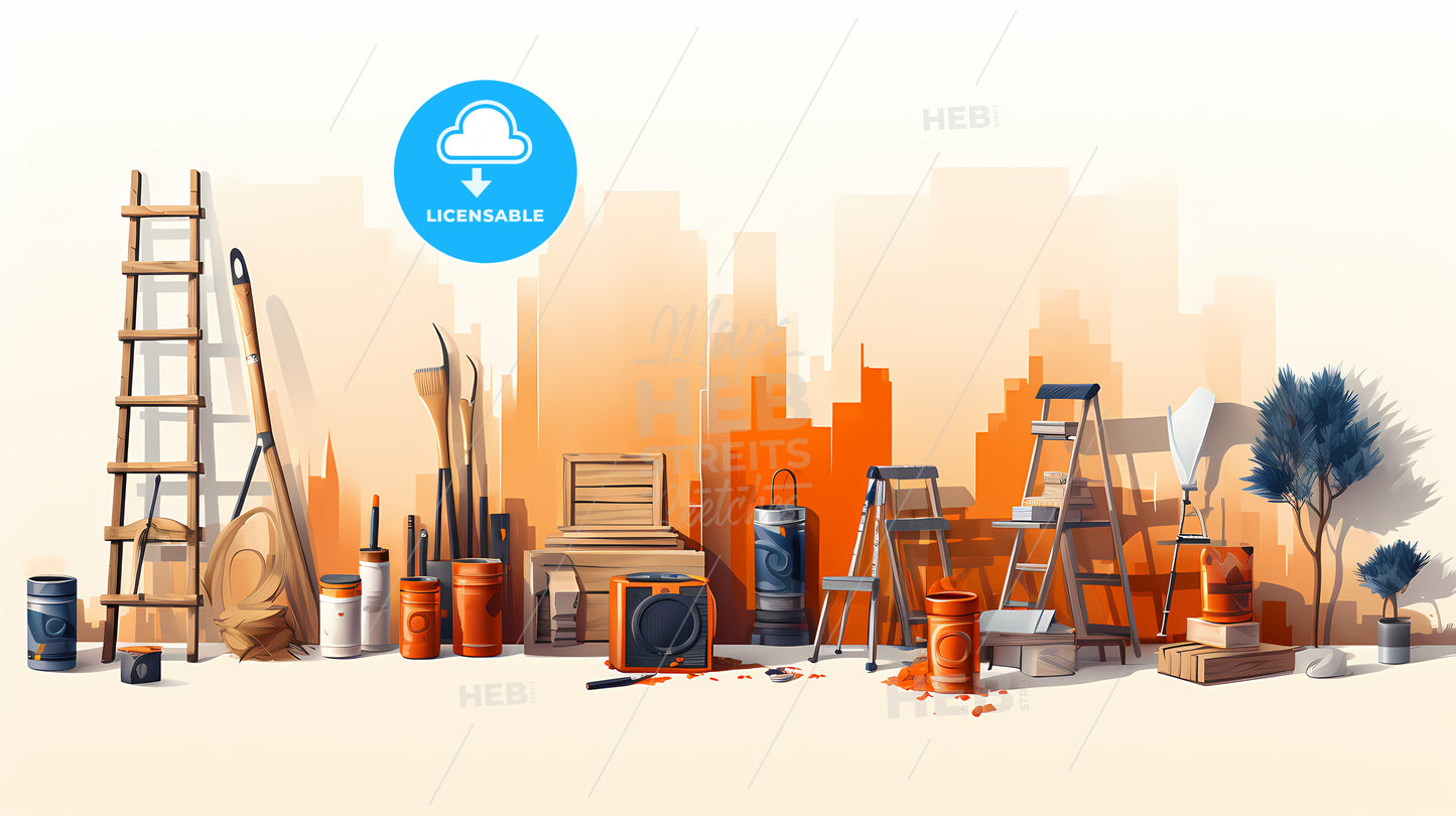 Group Of Tools And Paint Cans