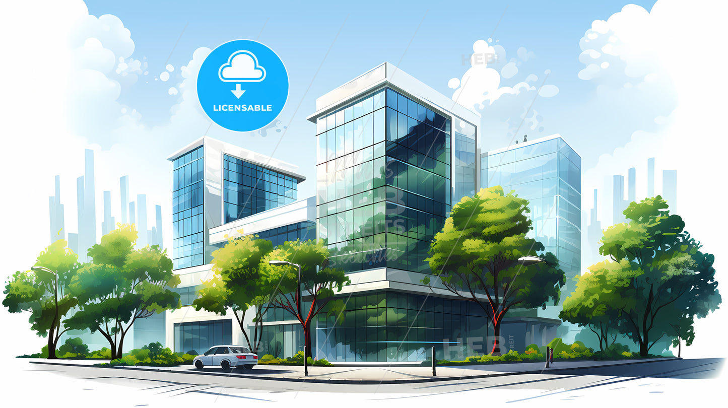 Building With Trees And A Car Parked On The Side Of It