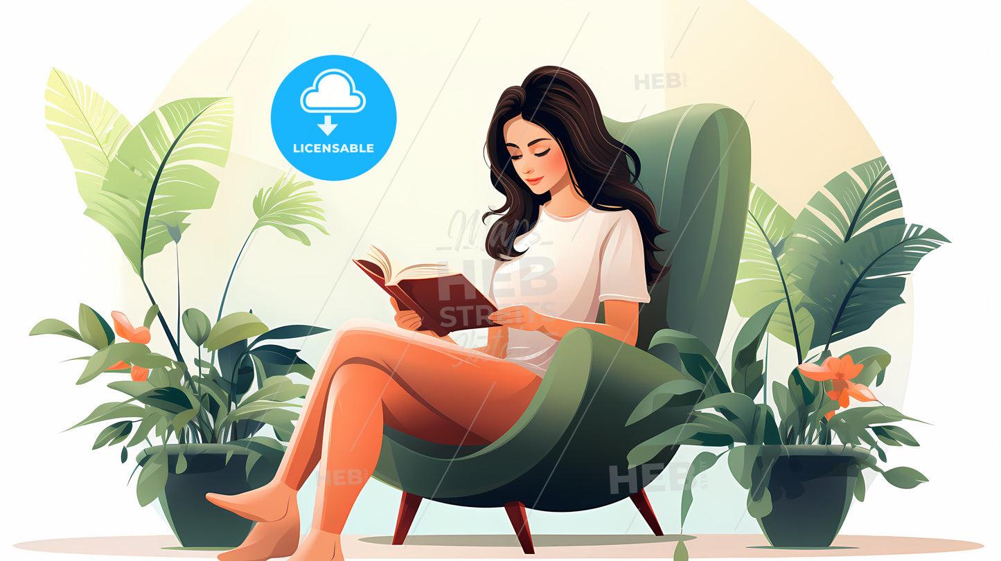 Woman Reading A Book In A Chair