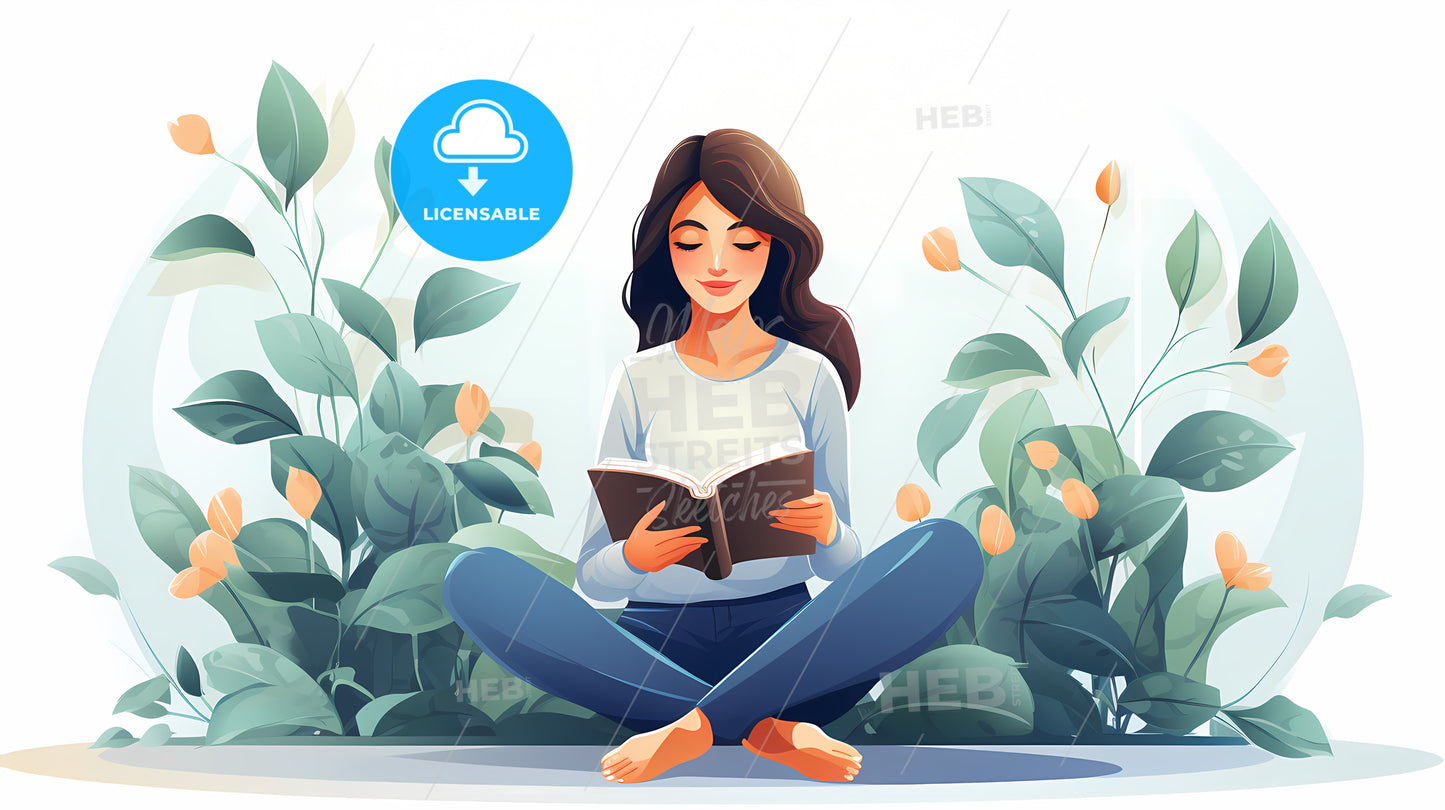 Woman Sitting Cross Legged With A Book In Her Hands