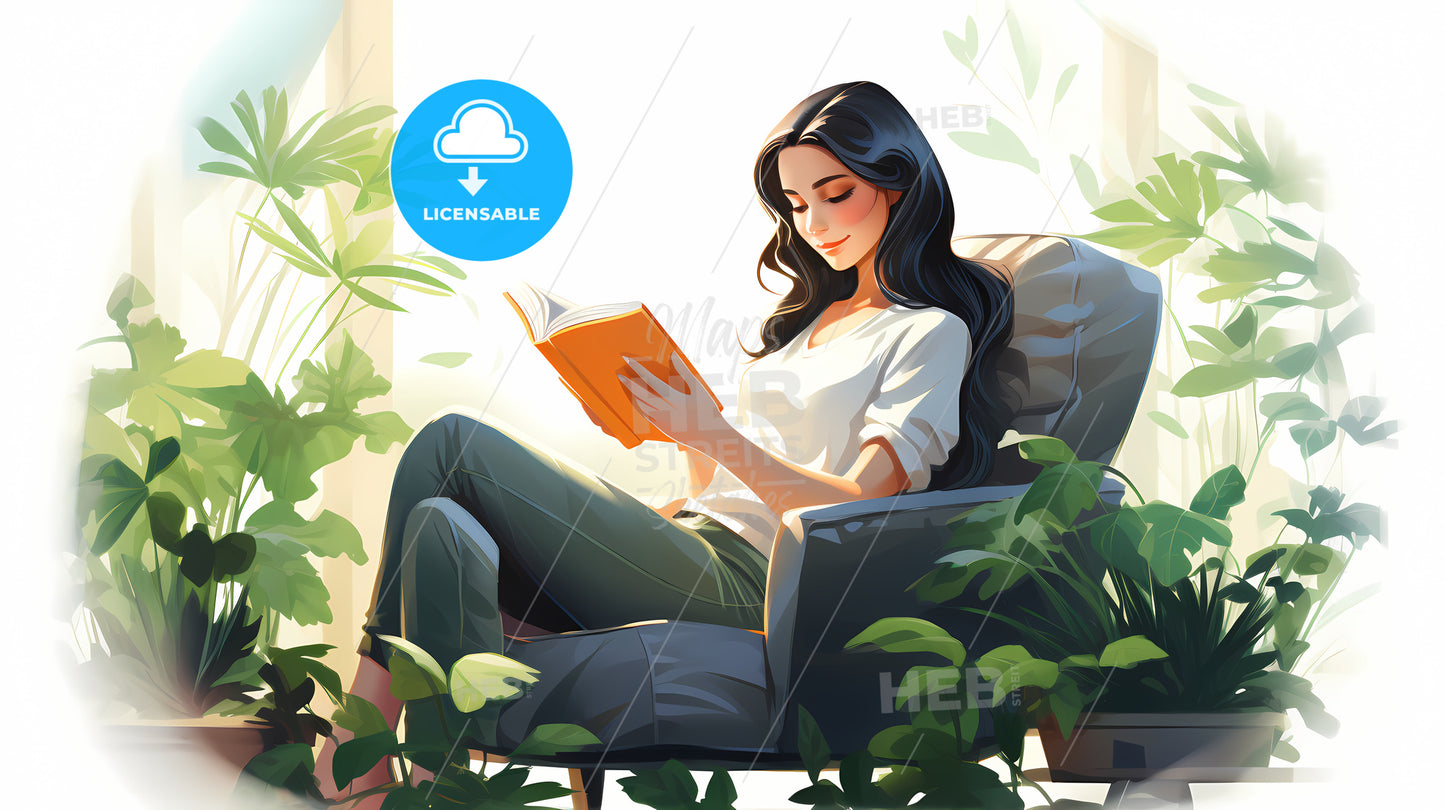 Woman Reading A Book In A Chair