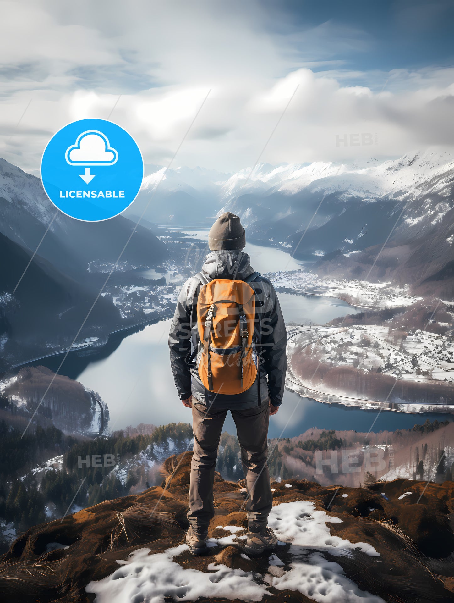 Man Standing On A Mountain Looking At A River