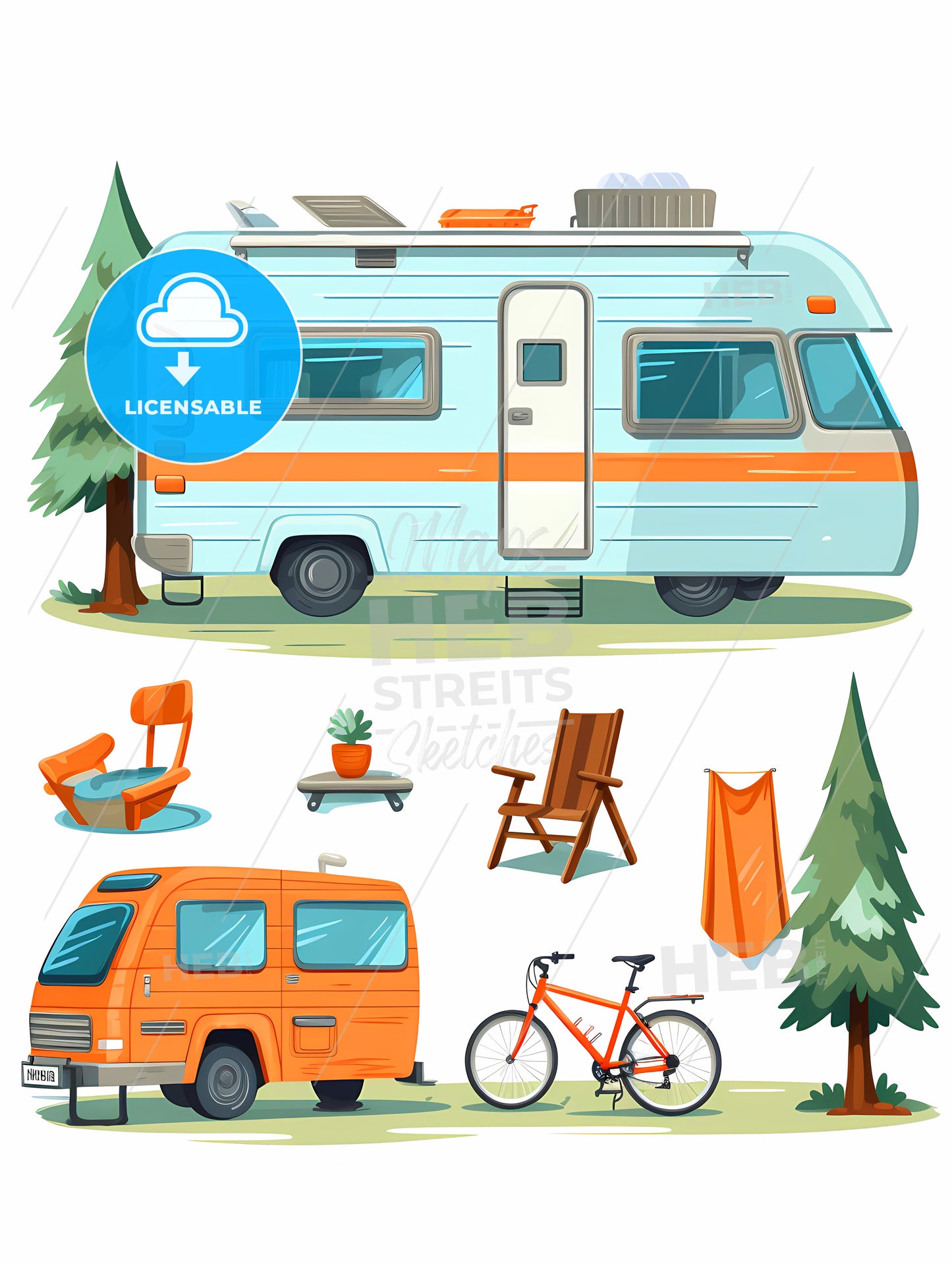 Group Of Campers And Camping Equipment