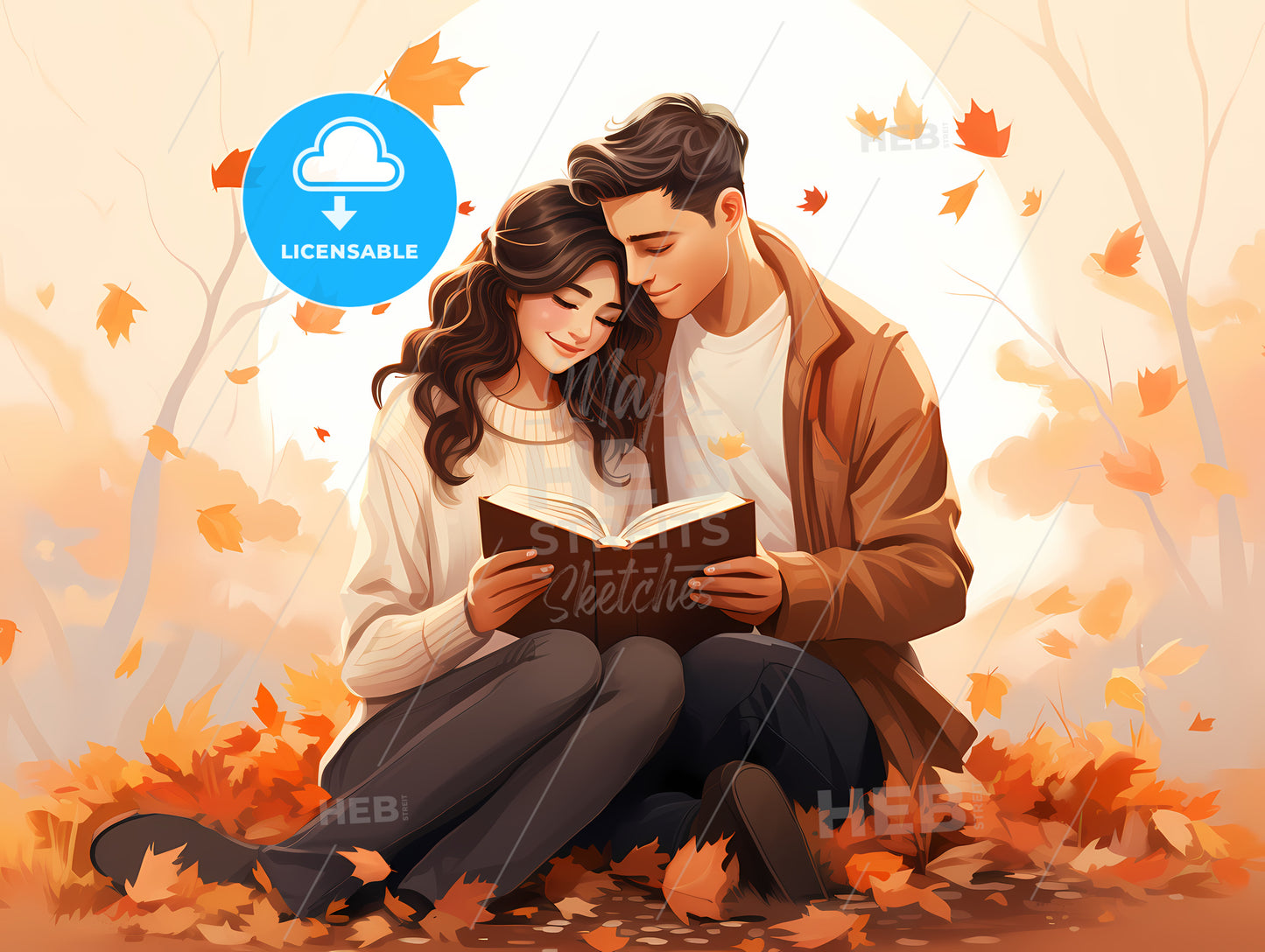 Man And Woman Sitting On The Ground Reading A Book