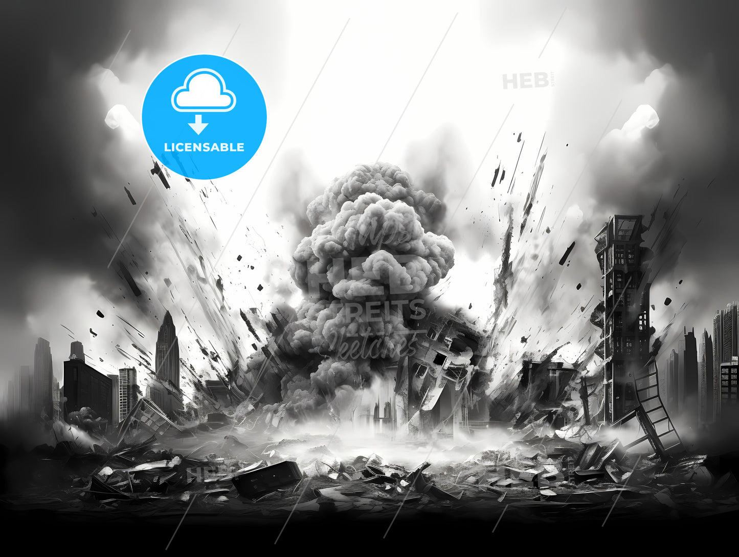 Black And White Image Of A City Explosion