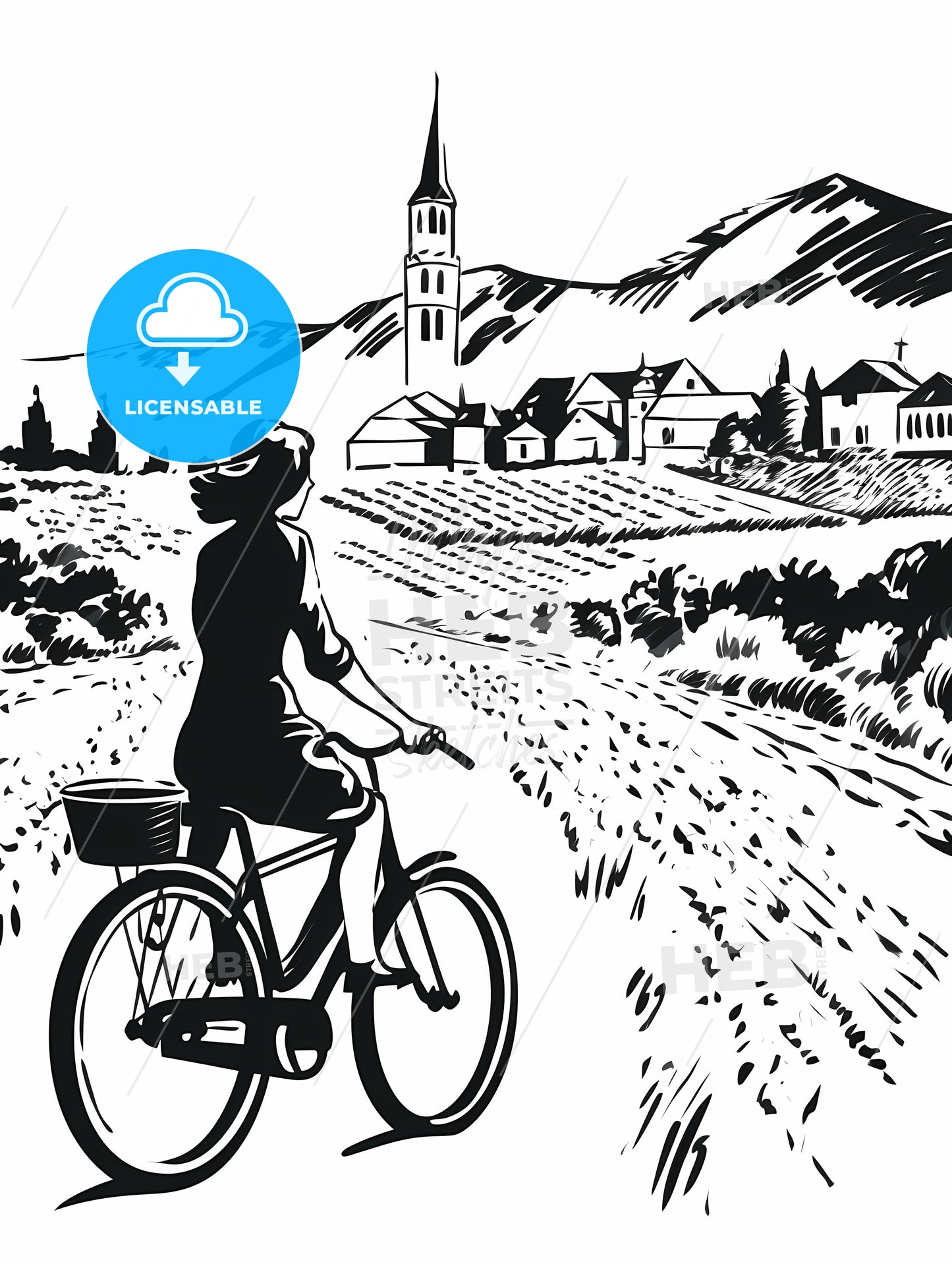 Woman Riding A Bicycle In A Rural Area