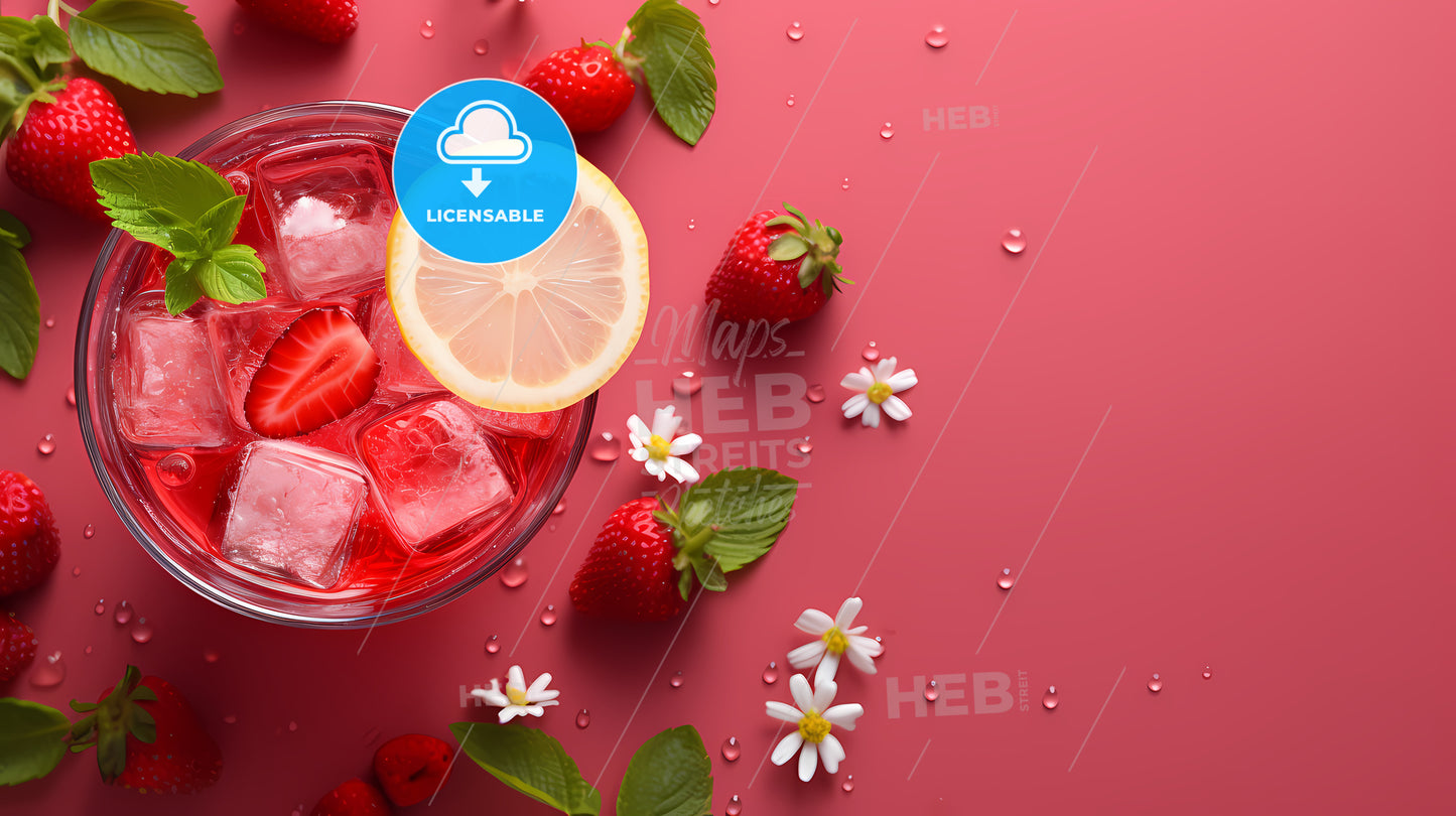 Glass Of Red Drink With Ice And Lemon