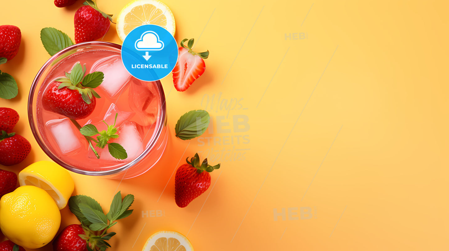 Glass Of Pink Drink With Ice And Fruit