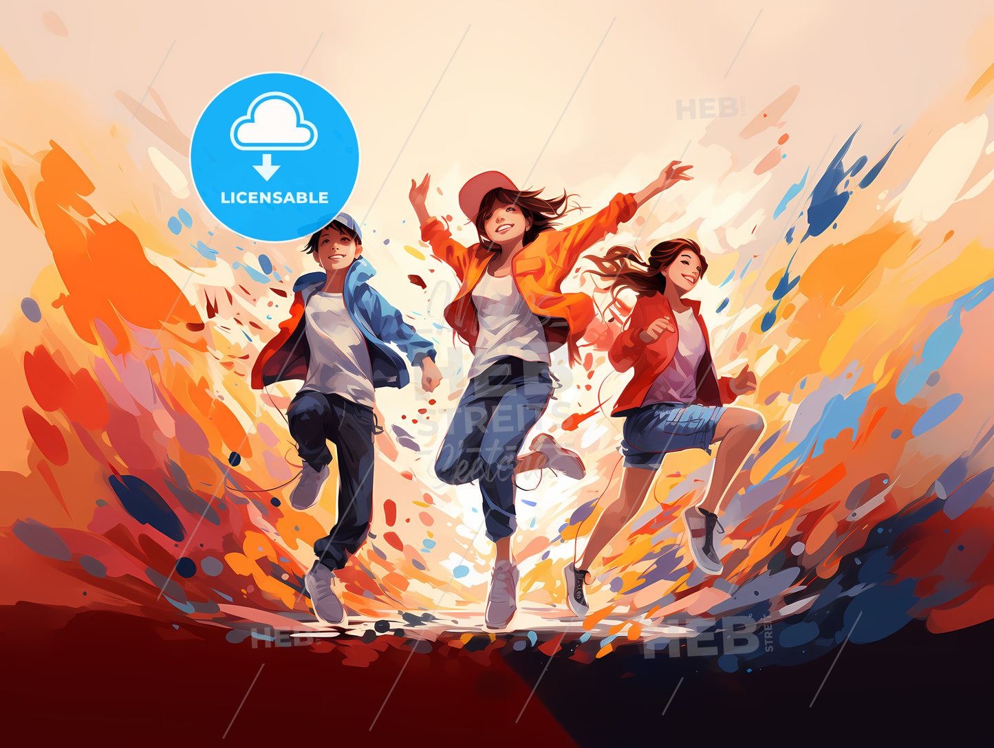 Group Of Girls Jumping In The Air