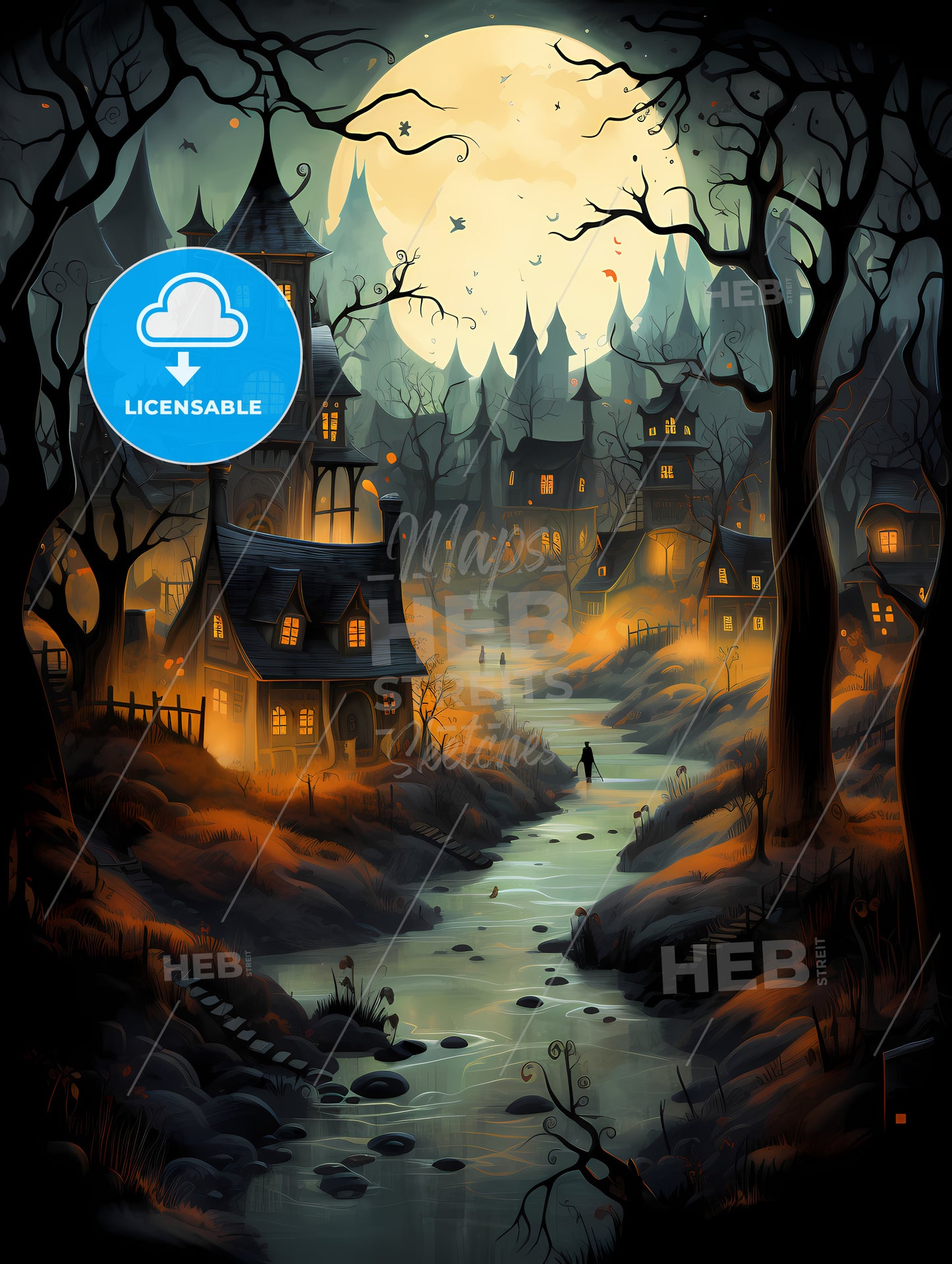 Painting Of A House And A River In A Forest