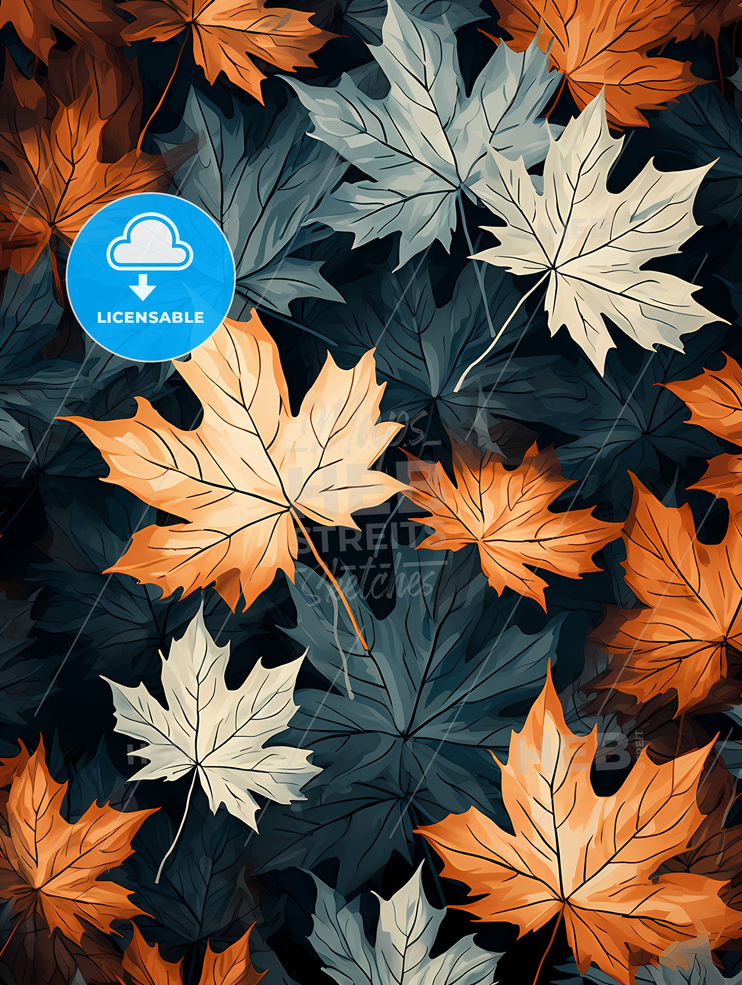 Group Of Orange And Grey Leaves