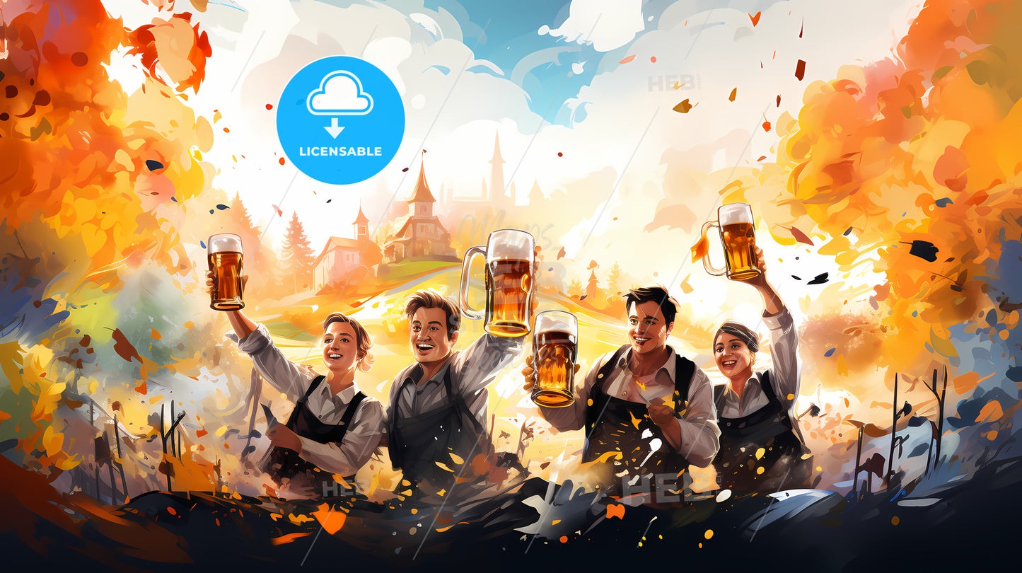 Group Of People Holding Beer Glasses