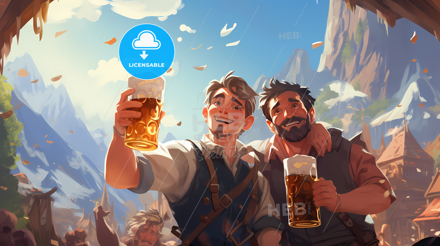Couple Of Men Holding Beer Glasses