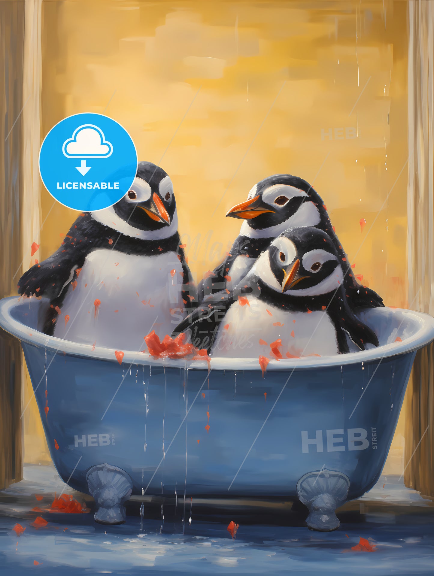 Group Of Penguins In A Bathtub