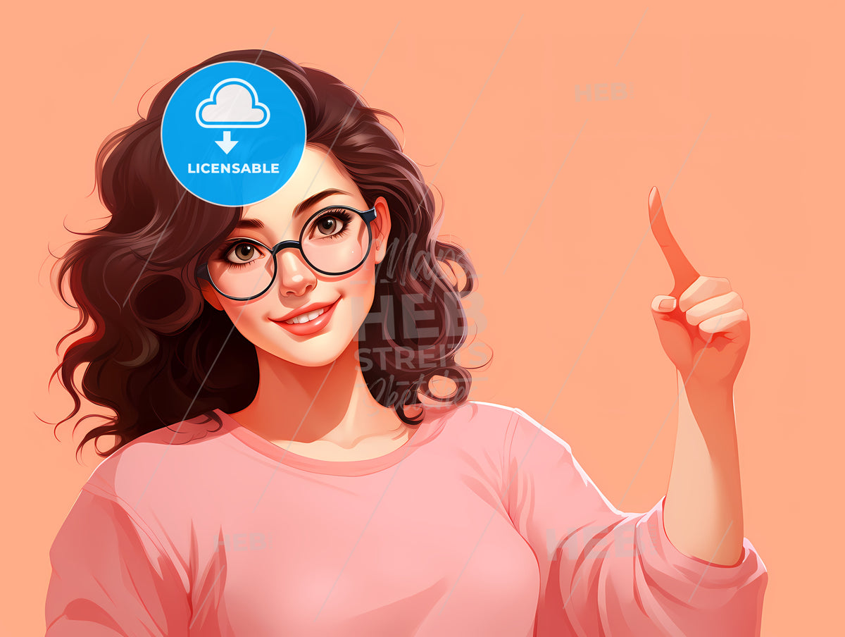 Woman With Glasses Pointing Up
