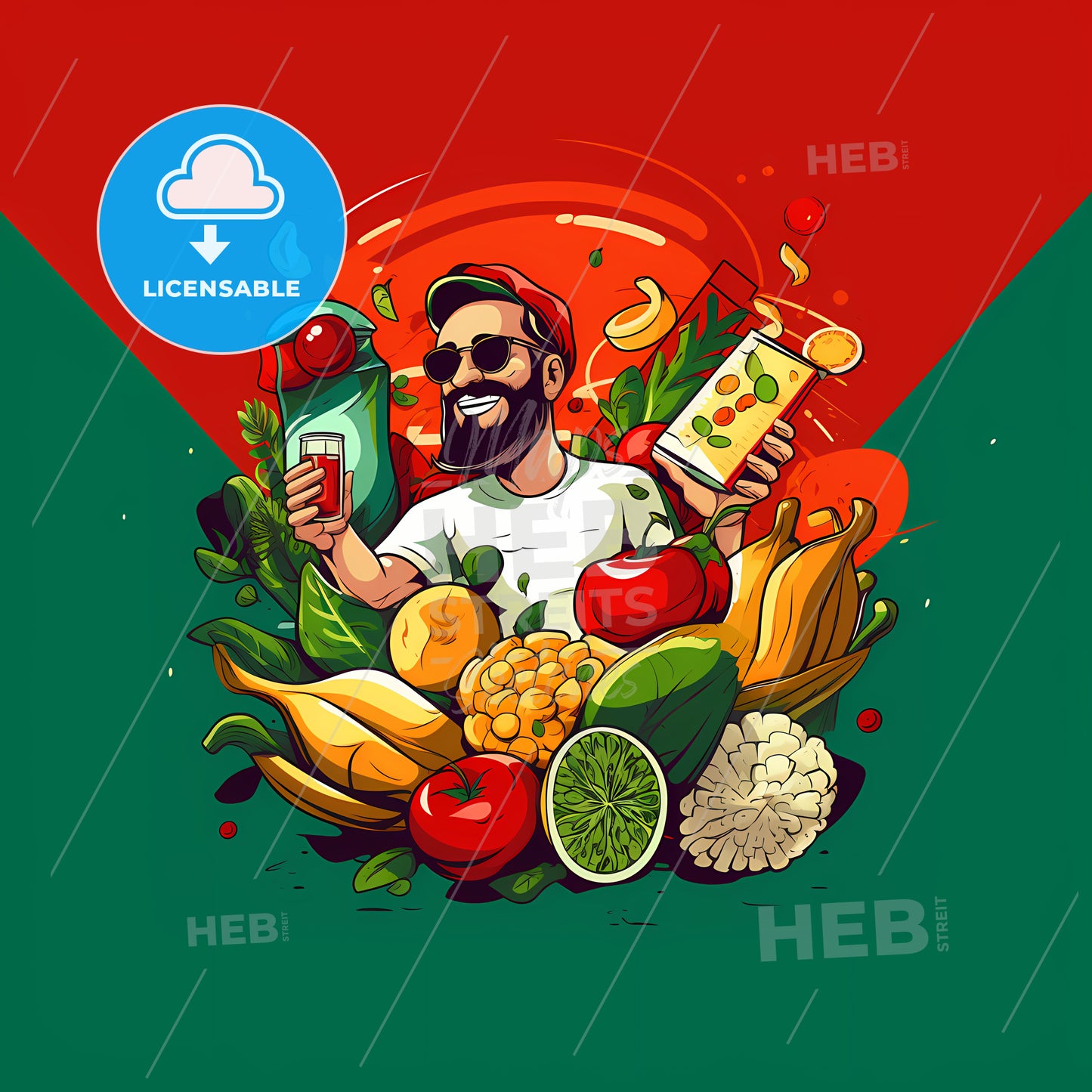 Man Holding A Drink And A Bottle Of Juice