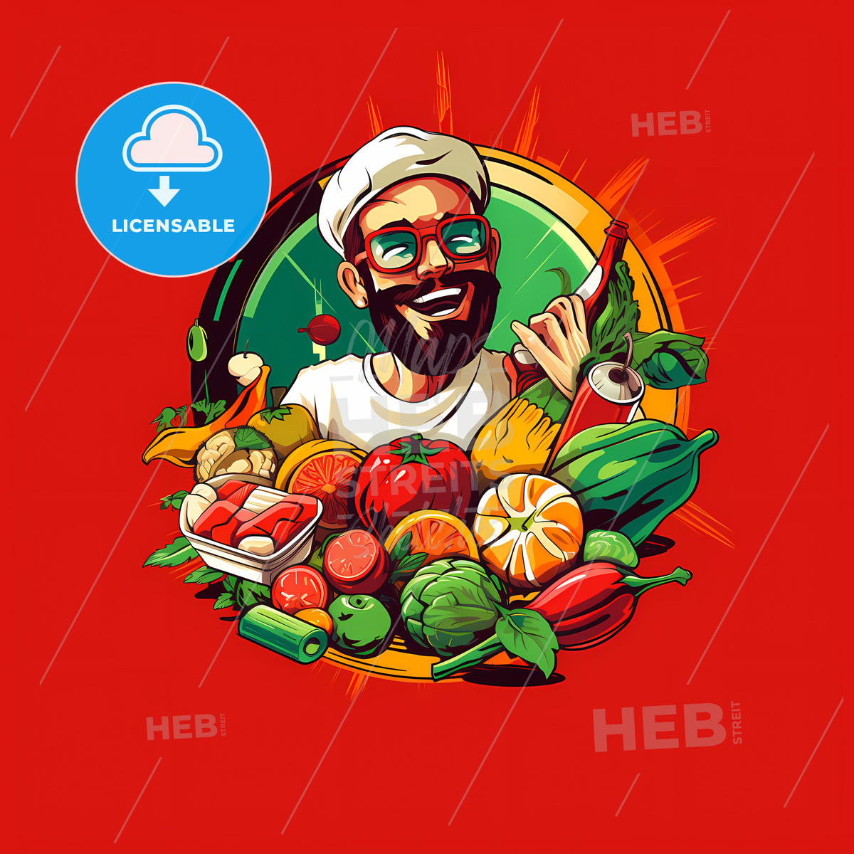 Cartoon Of A Man Holding A Banana And Vegetables