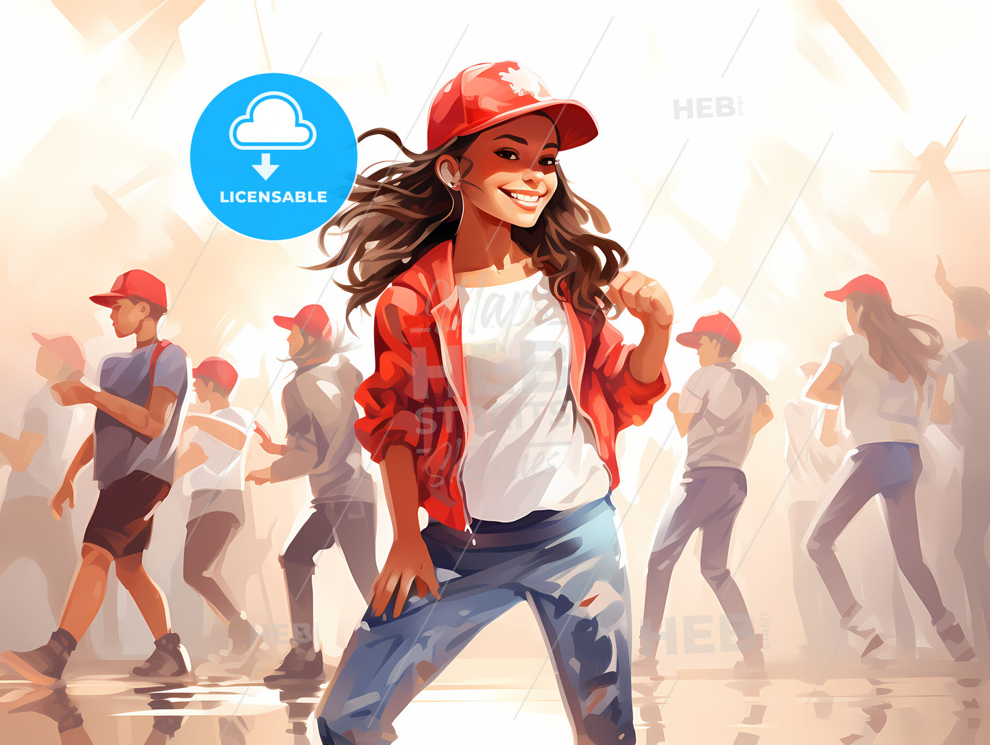 Woman Wearing A Red Hat And Standing In Front Of A Group Of People Dancing
