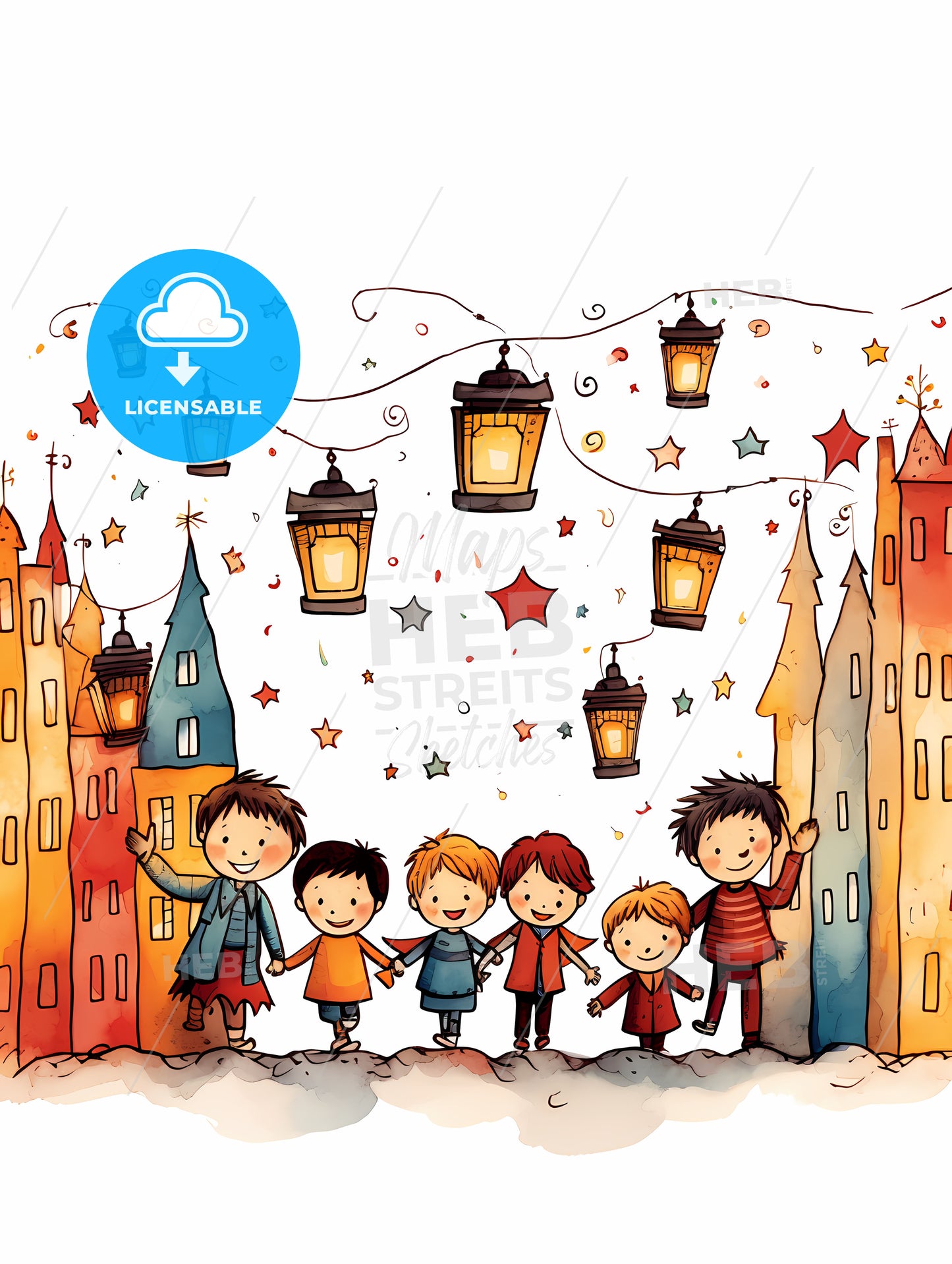 Group Of Children Standing In Front Of A City