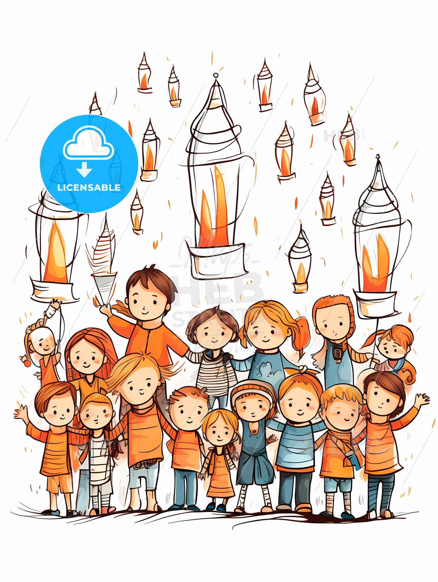 Group Of Children And Lanterns