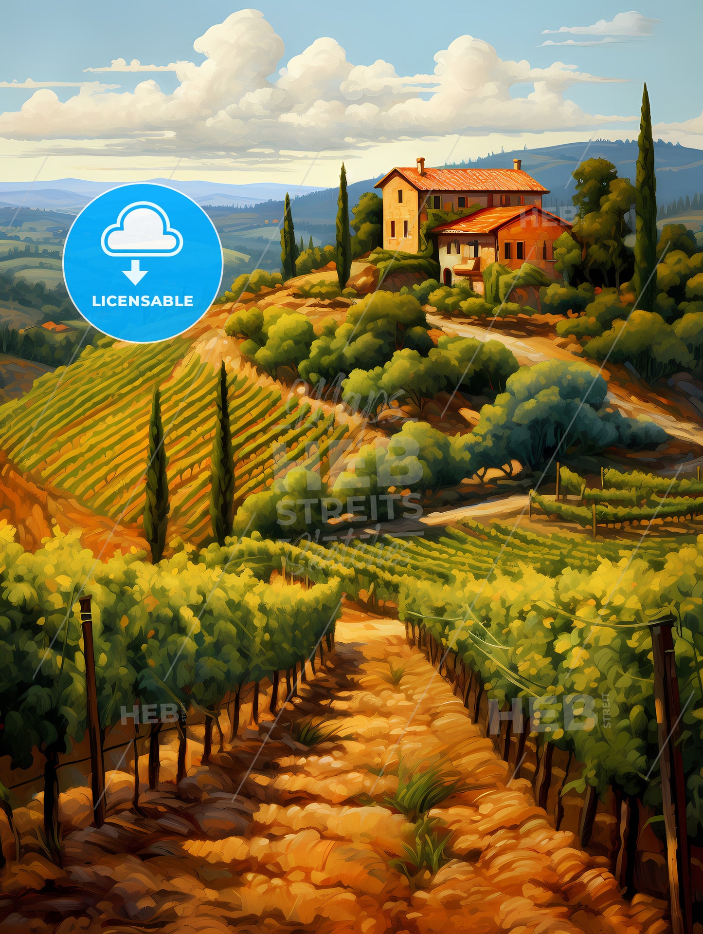 House On A Hill With Rows Of Trees