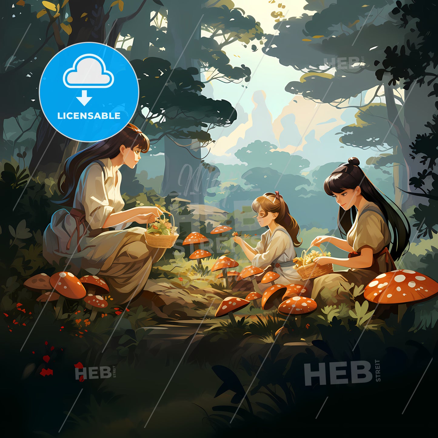 Group Of Women Sitting In A Forest