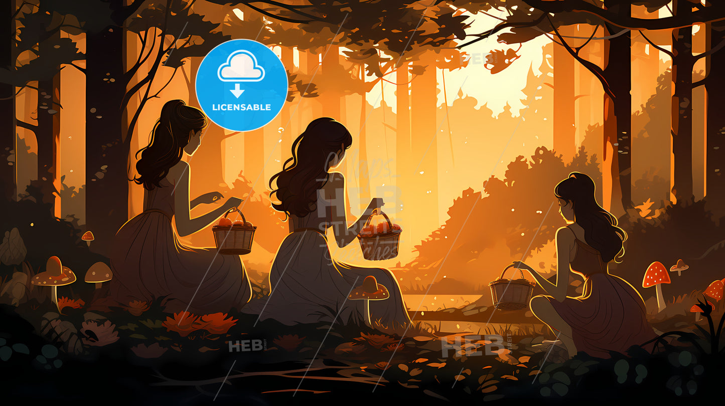 Group Of Women Sitting In A Forest