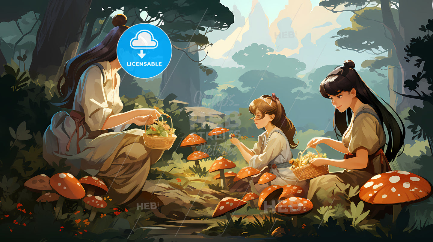 Group Of Women Picking Mushrooms