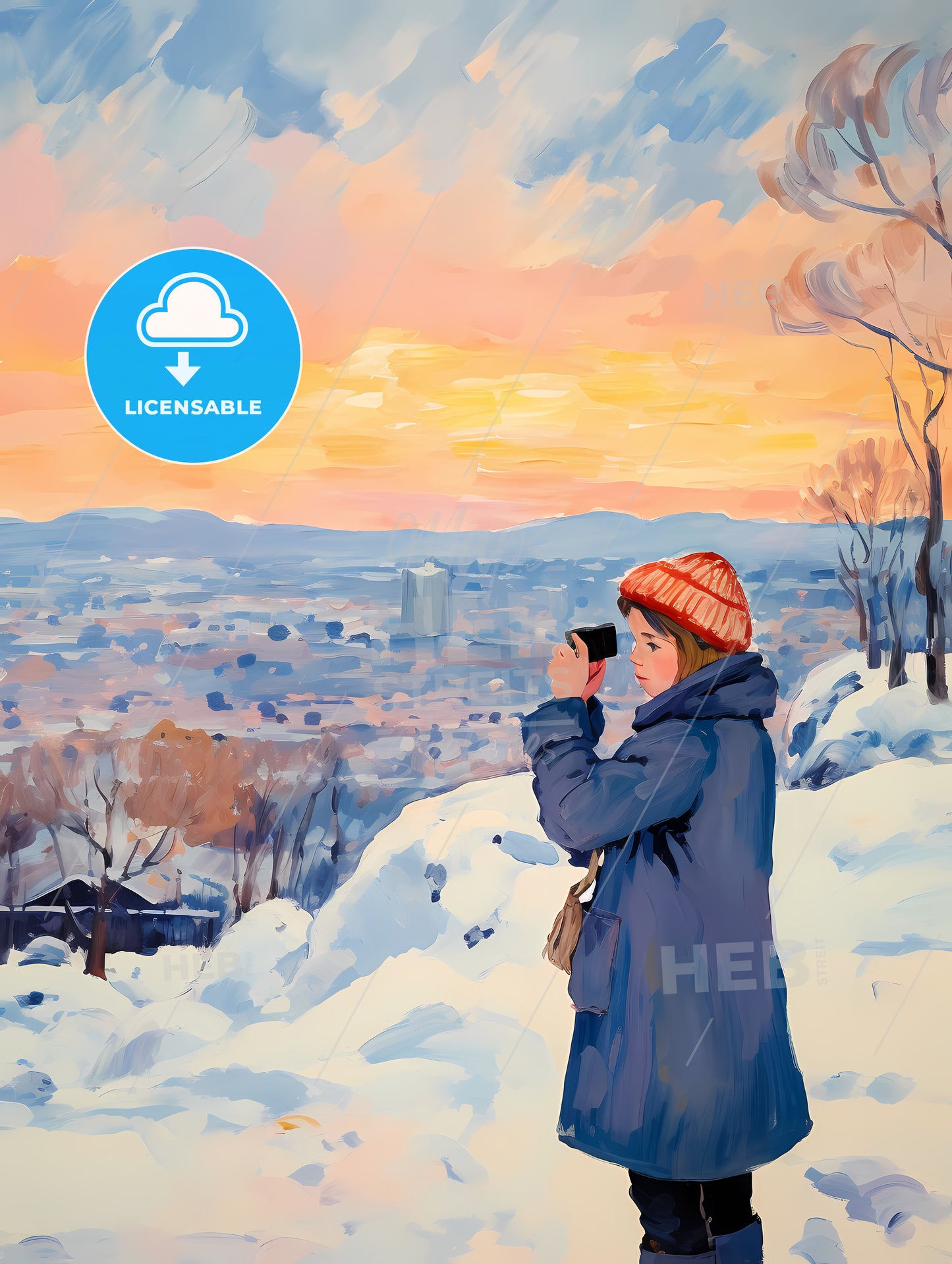 Woman Taking A Picture Of A City