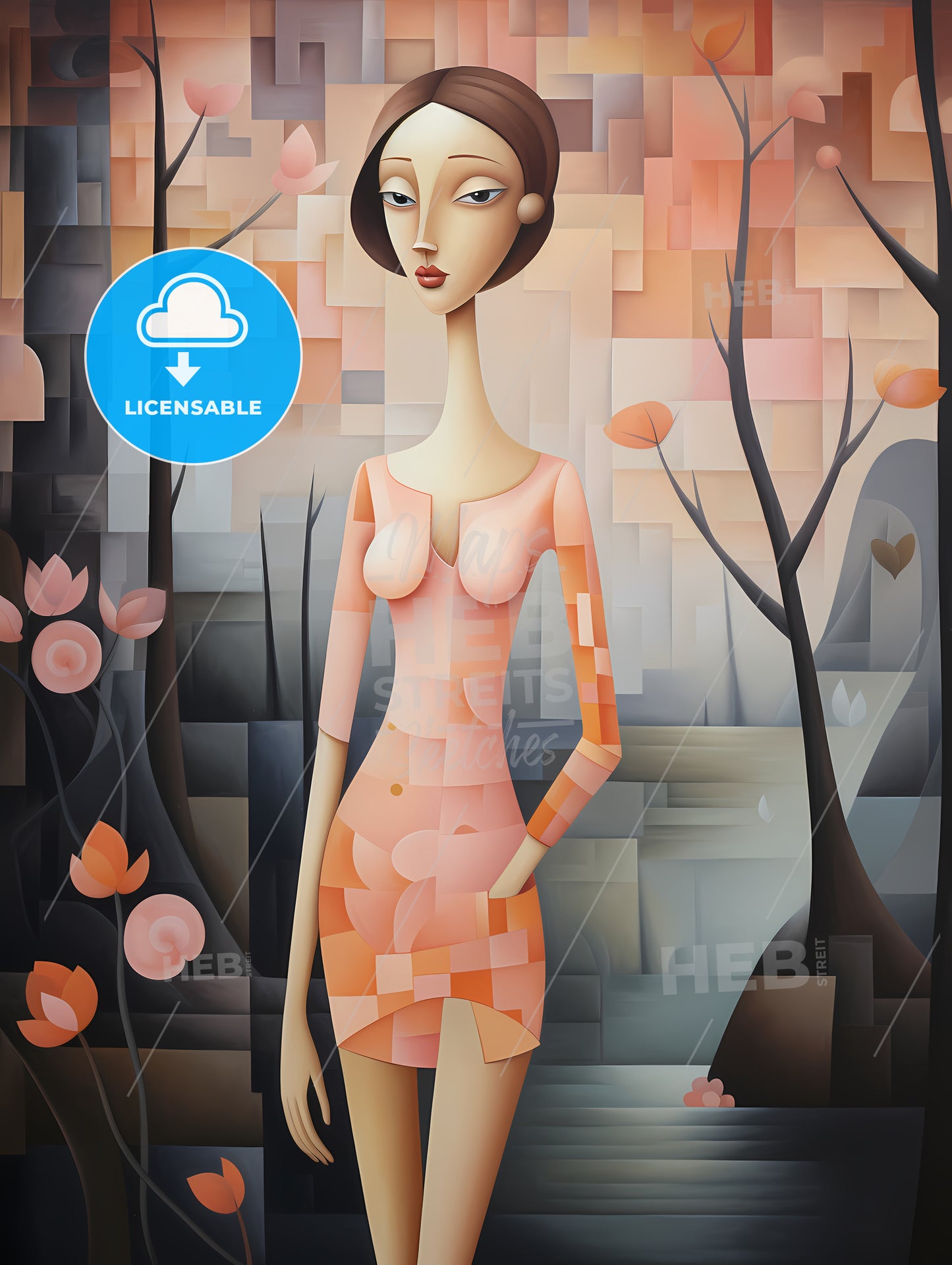 Painting Of A Woman In A Pink Dress