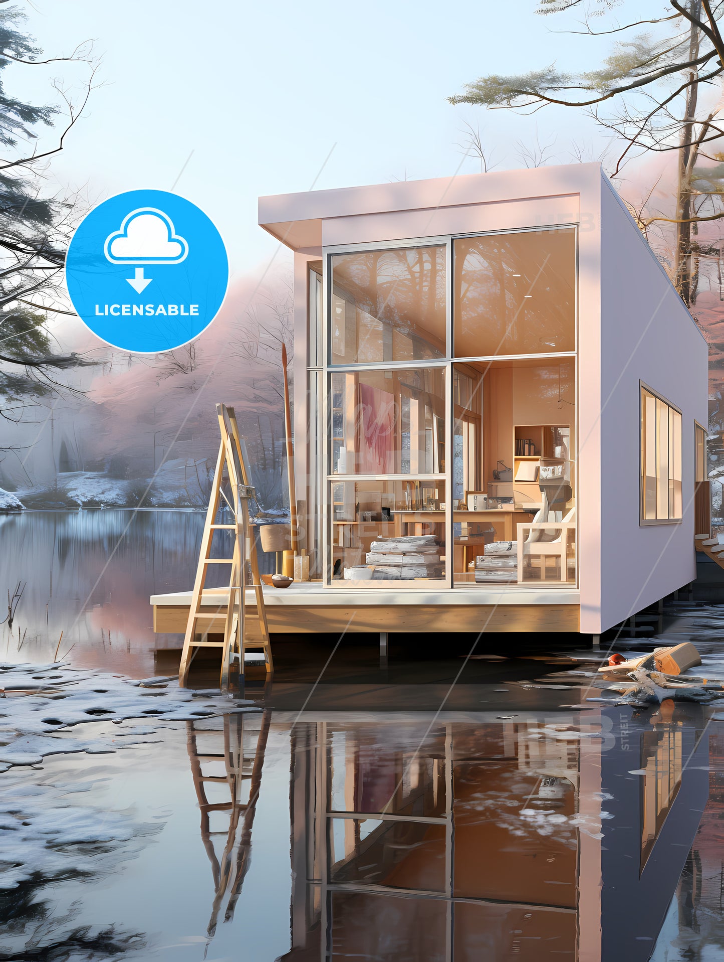 Small White House On A Lake