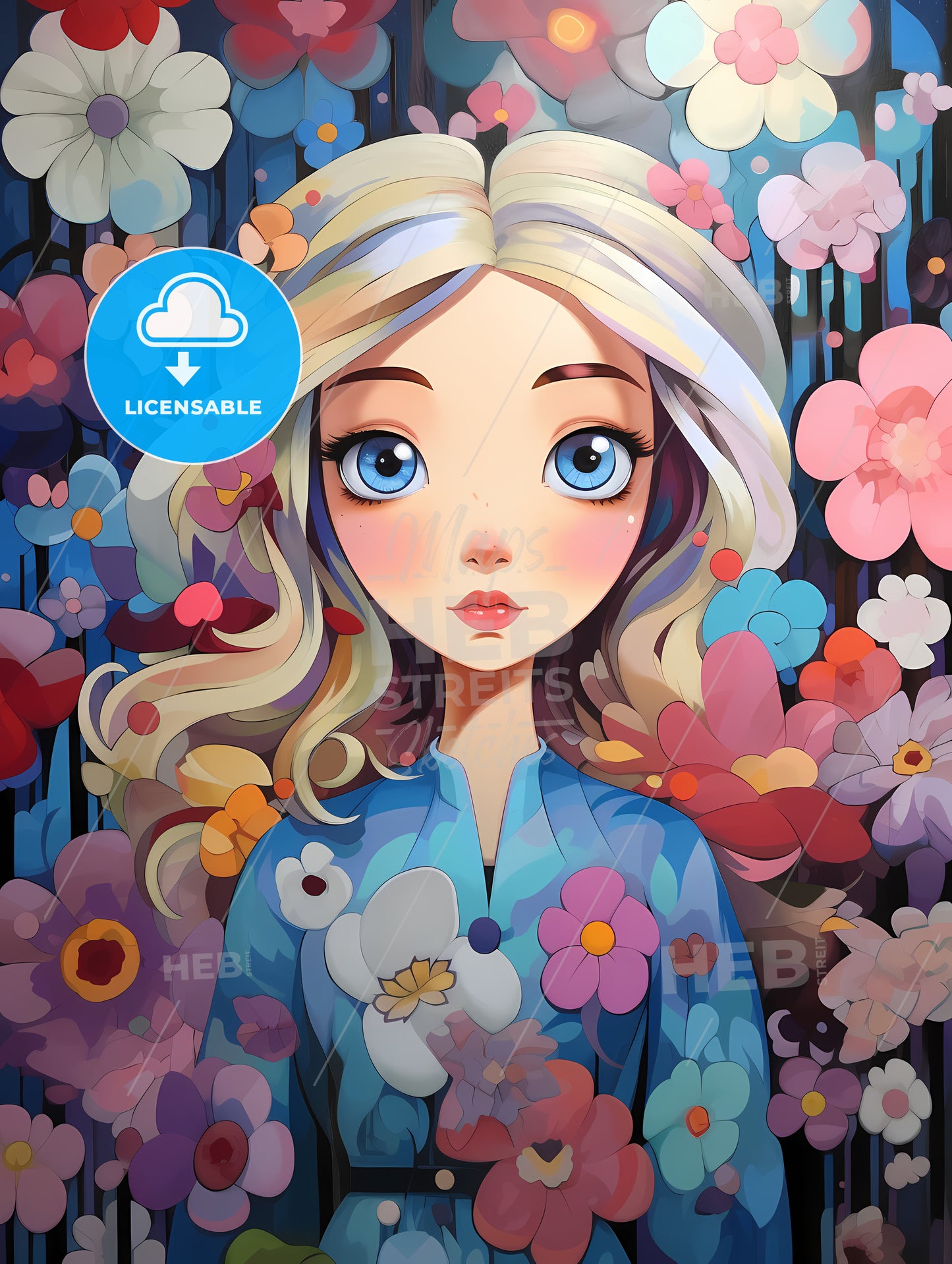 Cartoon Girl With Flowers