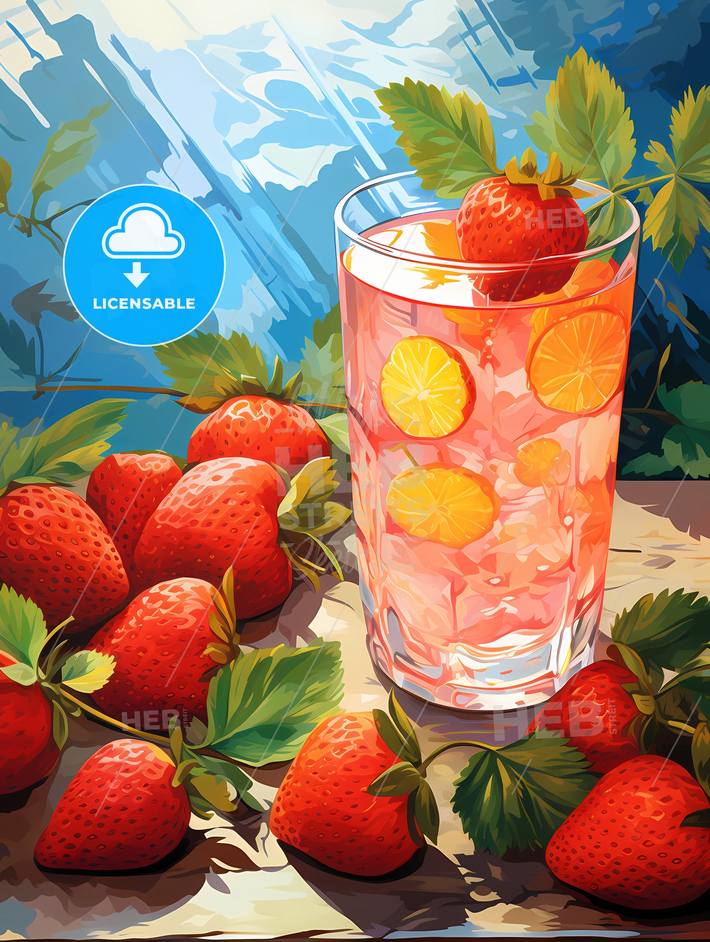 Glass Of Strawberry Juice And Strawberries