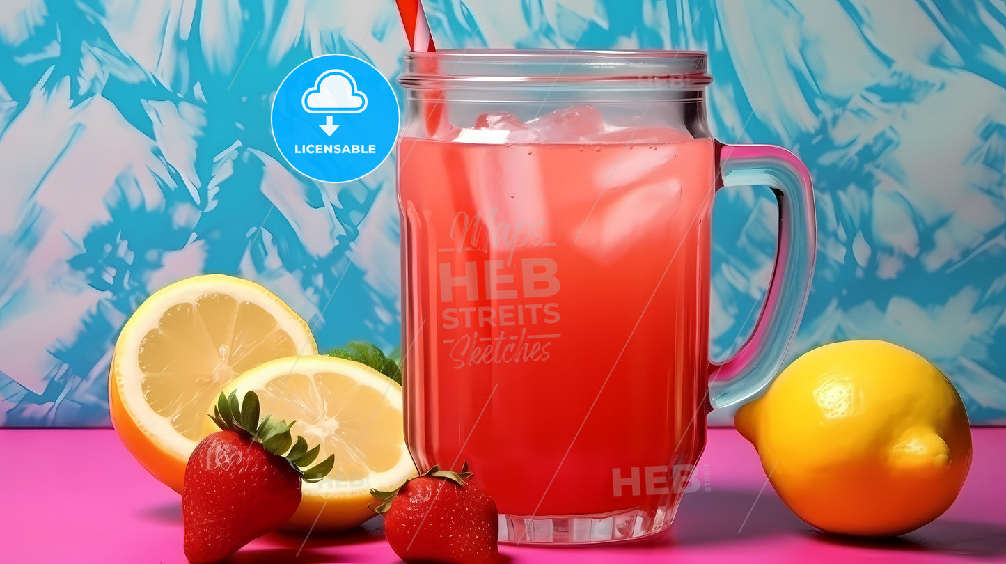 Glass Mug With A Straw And Straw And Strawberries