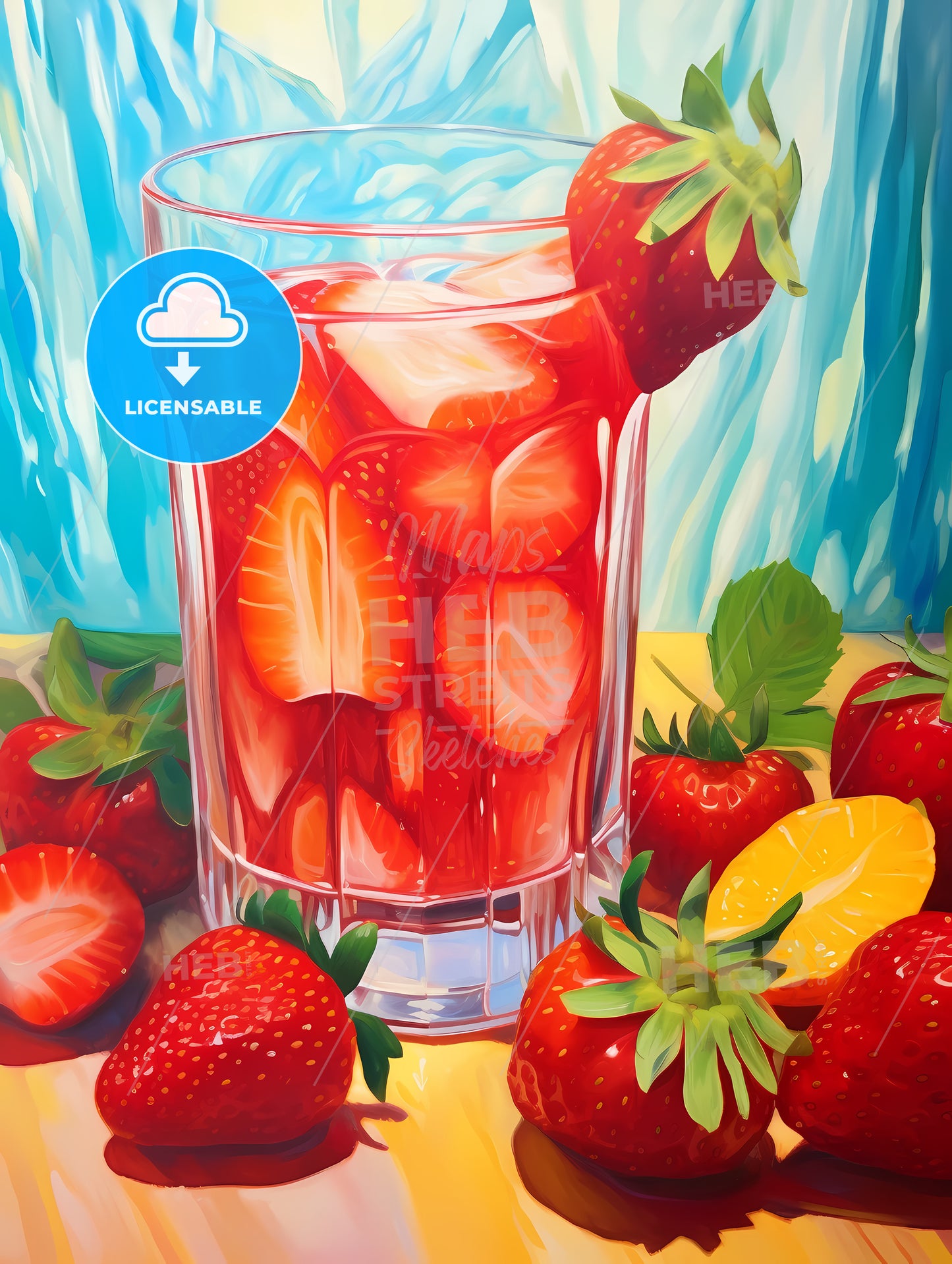 Glass Of Red Liquid With Strawberries And Oranges