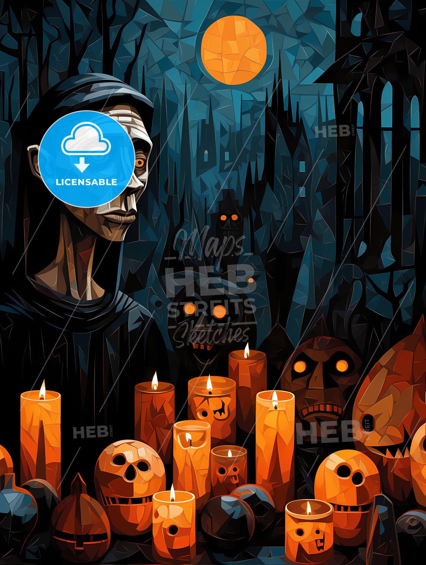 Woman In A Black Robe Surrounded By Candles