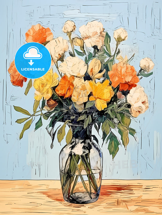 Painting Of Flowers In A Glass Vase