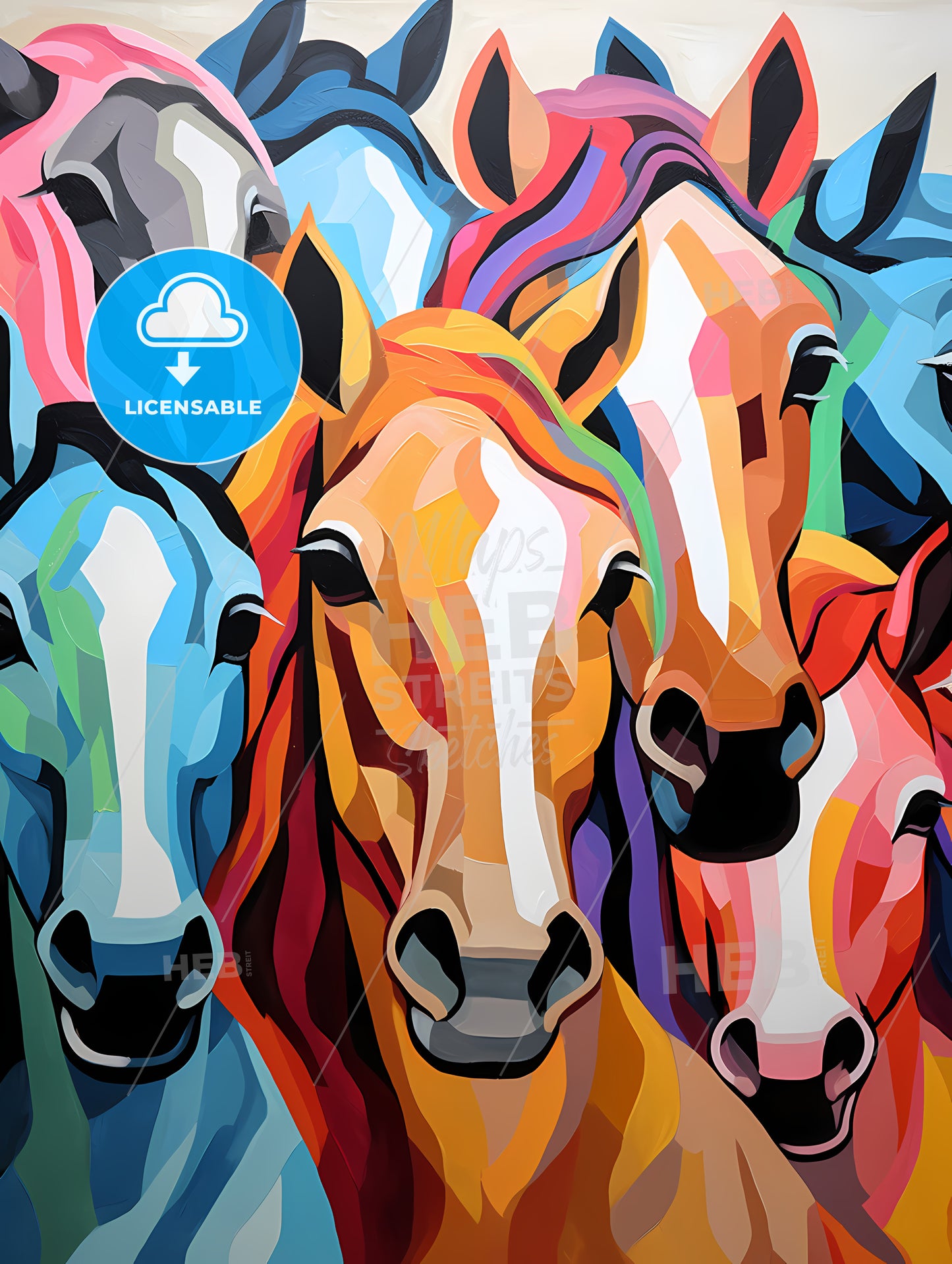 Group Of Horses Painted On A Wall